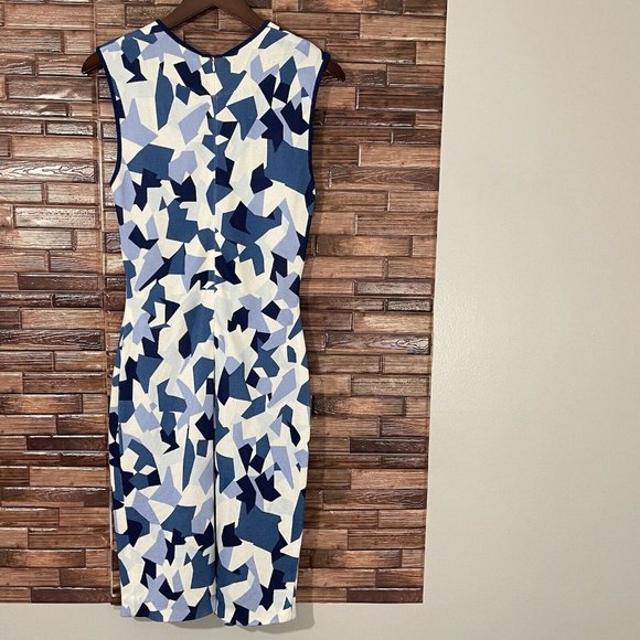 GIVENCHY Geometric Pencil Dress Blue Navy White Knit Stretch Size M Sleeveless - Picture 8 of 11